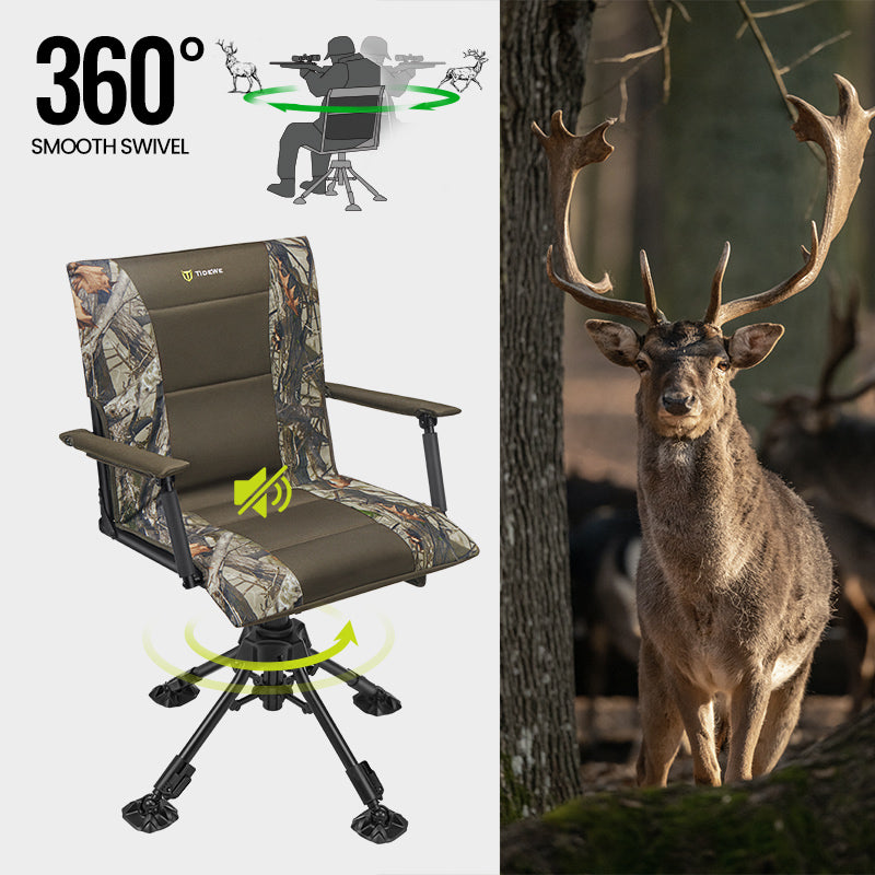 TideWe Heated Hunting Chair Adjustable Height 360°  Swivel Blind Chair With Armrests