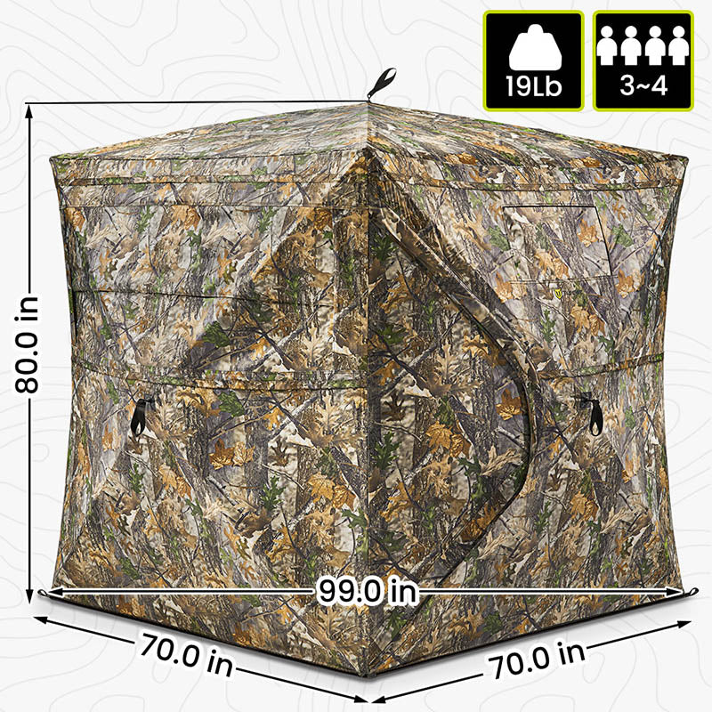 TideWe See Through Hunting Blind, 3-4 Person Pop Up Ground Deer Blind