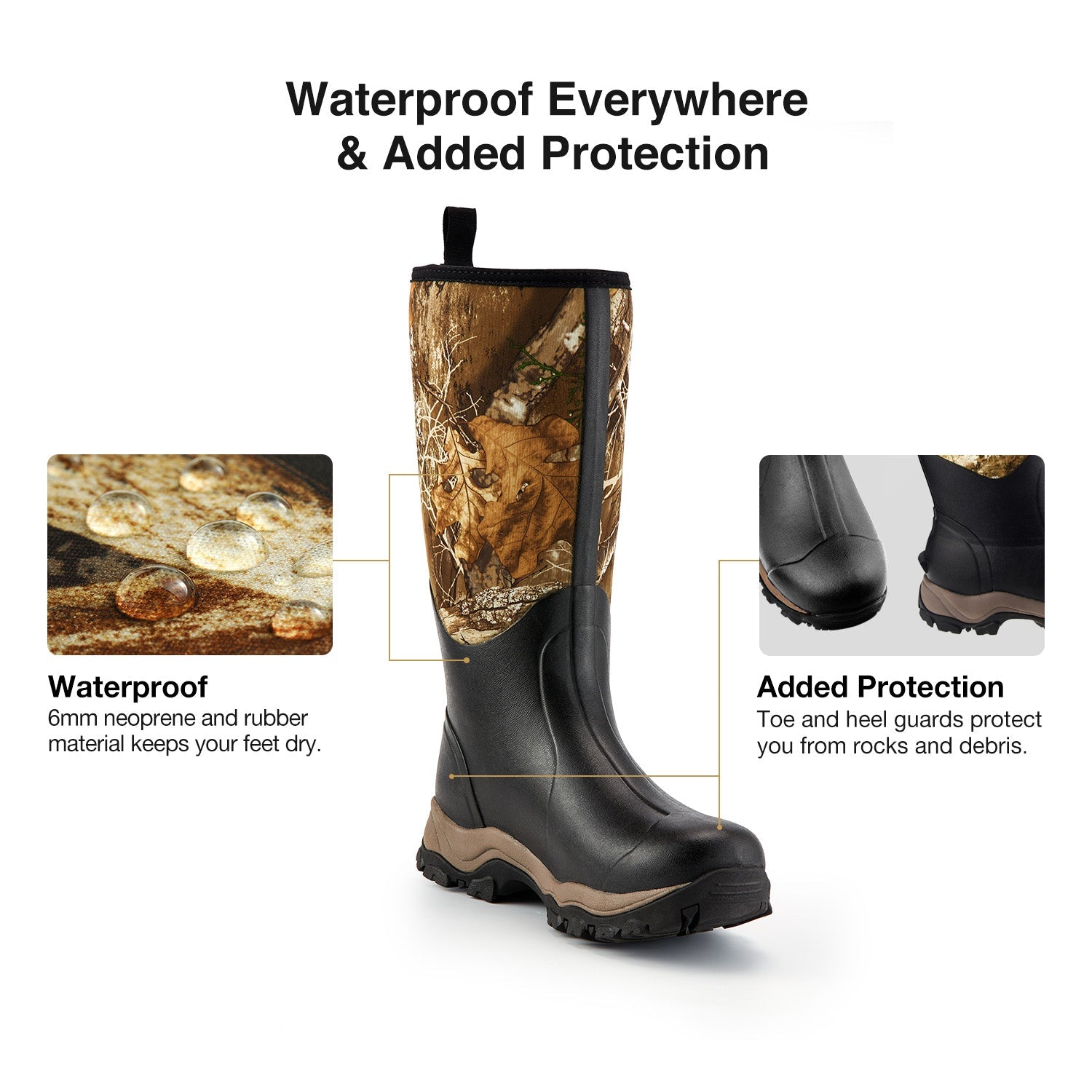 TideWe Hunting Boots for Men 16", 6mm Neoprene and Rubber Boot (400Gram & Standard)