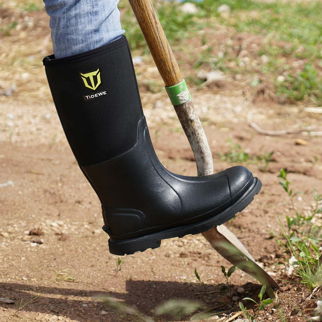 TIDEWE Rubber Work Boots for Men with Steel Shank, Waterproof Hunting Boots, Warm 6mm Neoprene Hunting Mud Boot Size 5-14