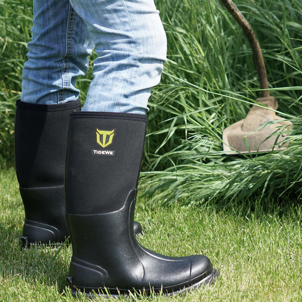 TIDEWE Rubber Work Boots for Men with Steel Shank, Waterproof Hunting Boots, Warm 6mm Neoprene Hunting Mud Boot Size 5-14