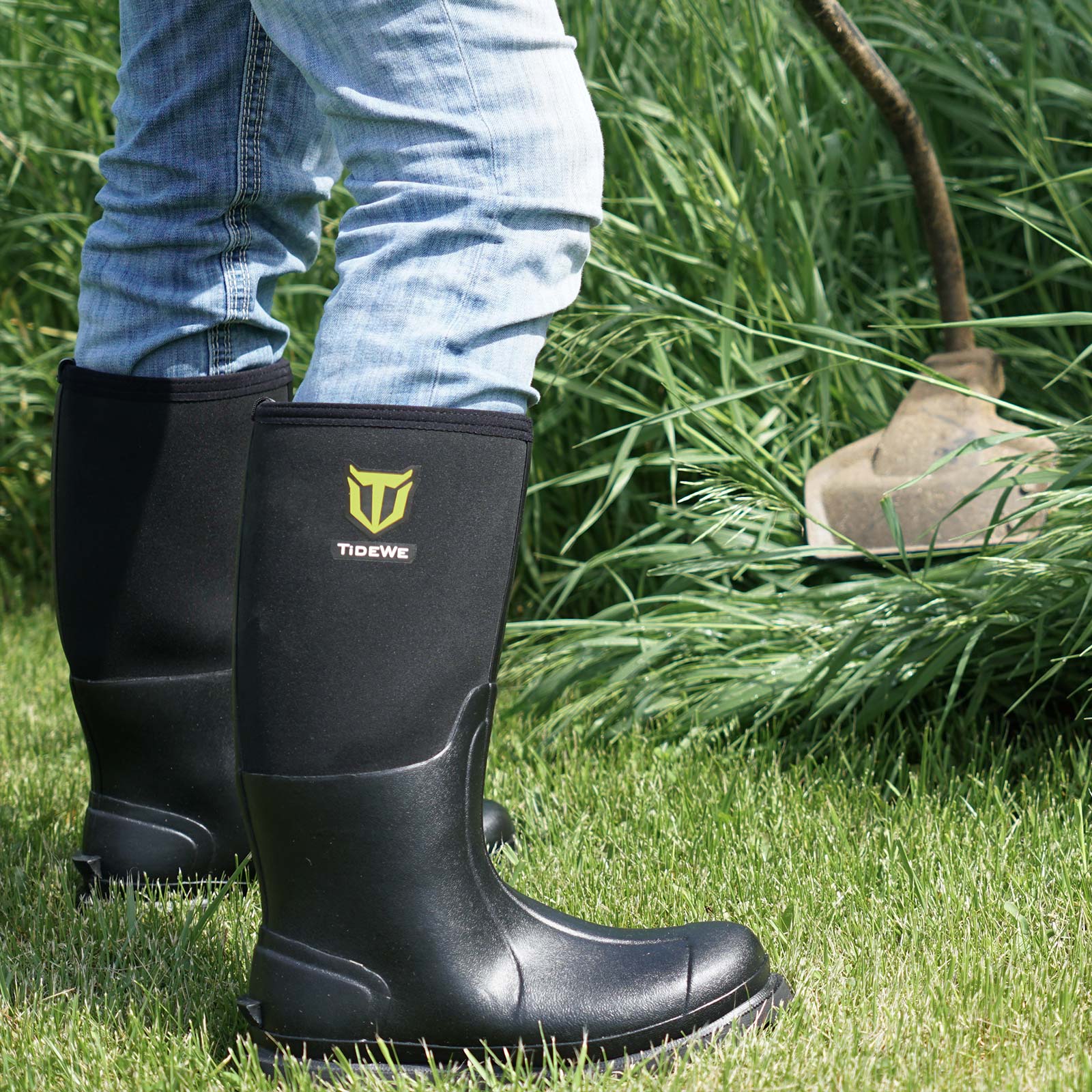 TIDEWE Rubber Work Boots for Men with Steel Shank, Waterproof Hunting Boots, Warm 6mm Neoprene Hunting Mud Boot Size 5-14