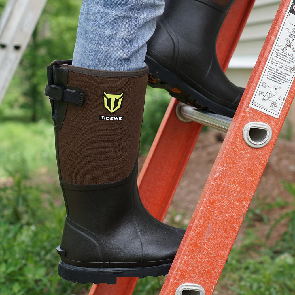 TideWe Rubber Work Boots for Men with Steel Toe & Shank, Waterproof Hunting Boots, Warm 6mm Neoprene Hunting Mud Boot Size 5-14