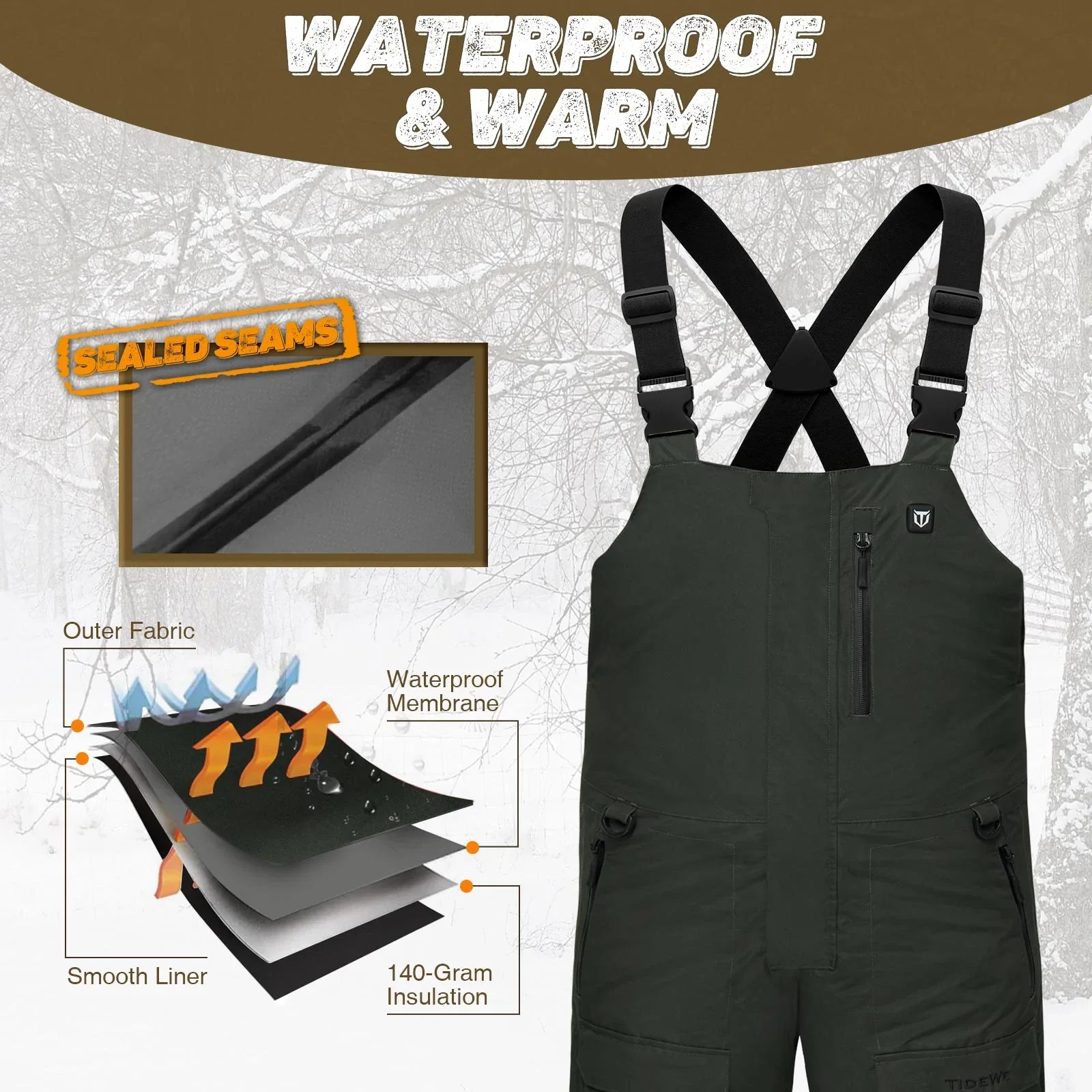 Men’s Insulated Heated  Fishing Waterproof  Bibs with Battery