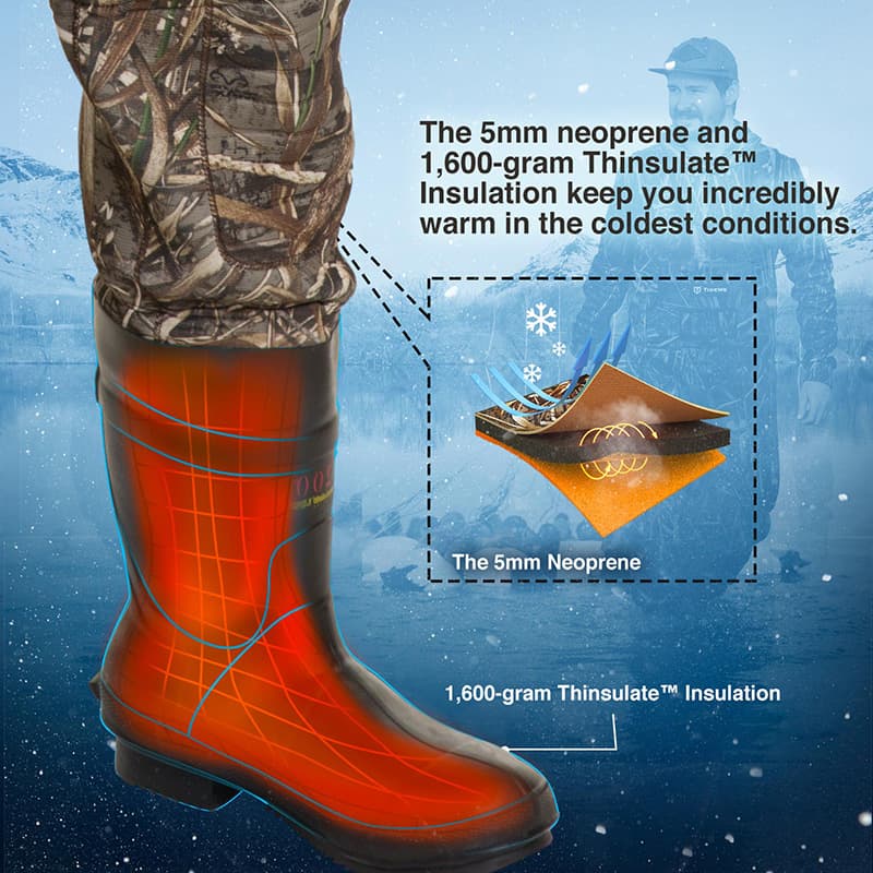 TideWe Hunting Wader 5mm Neoprene Fleece-Lined Chest Waders with 1600 Gram Insulation Rubber Boots