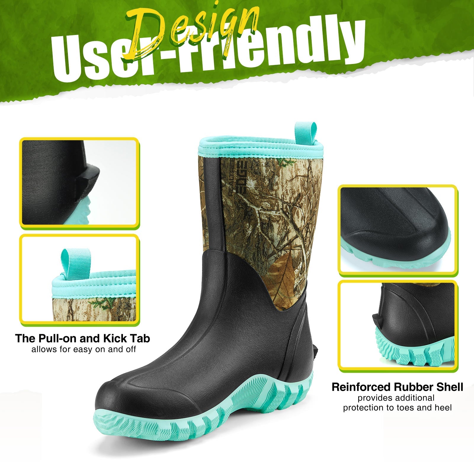 TideWe Women's Rubber Garden Boots, Neoprene Waterproof Insulated Mid Calf Hunting Boots and Rain Boot