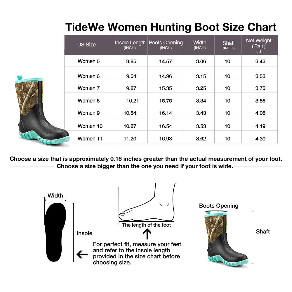 TideWe Women's Rubber Garden Boots, Neoprene Waterproof Insulated Mid Calf Hunting Boots and Rain Boot