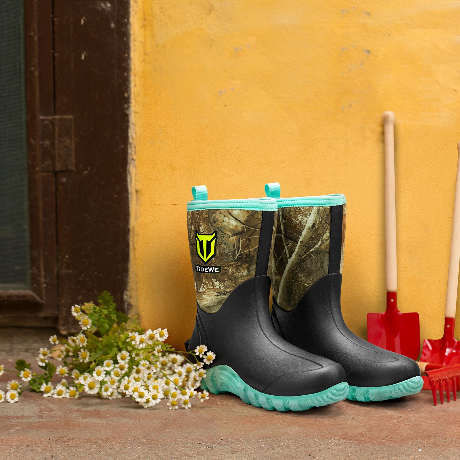 TideWe Women's Rubber Garden Boots, Neoprene Waterproof Insulated Mid Calf Hunting Boots and Rain Boot