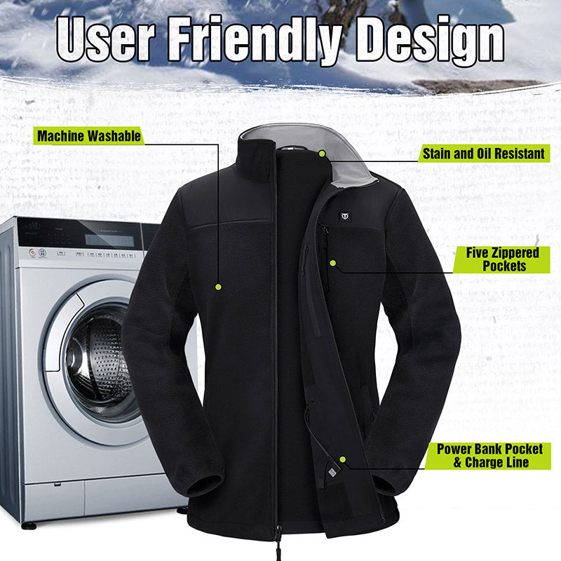 TIDEWE Women’s Heated Jacket Fleece with Battery Pack, Rechargeable Coat for Hunting (Black, Camo, Size S-XXL)
