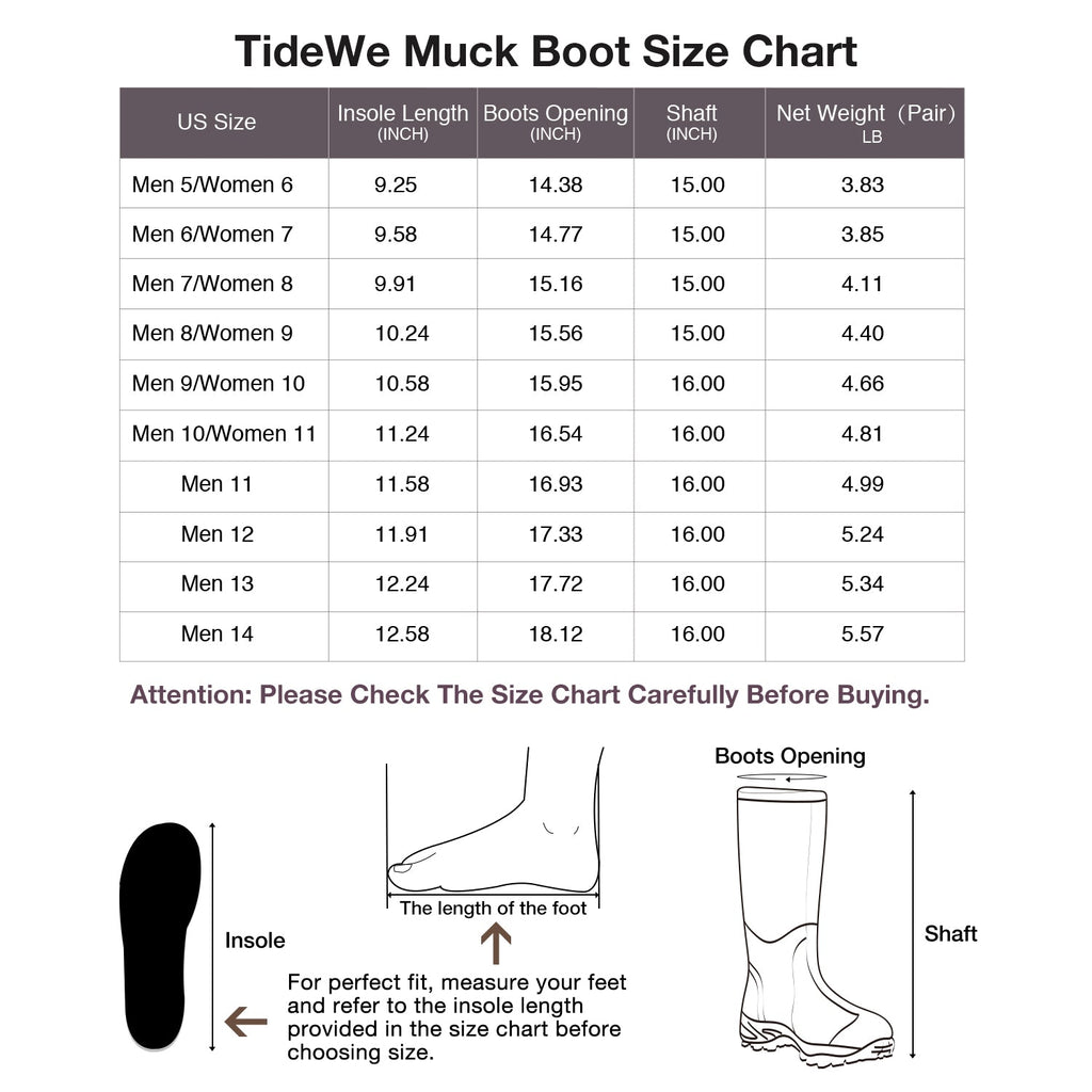 TideWe Rubber Neoprene Boots Men and Women Waterproof Durable 6mm Hunting Boots
