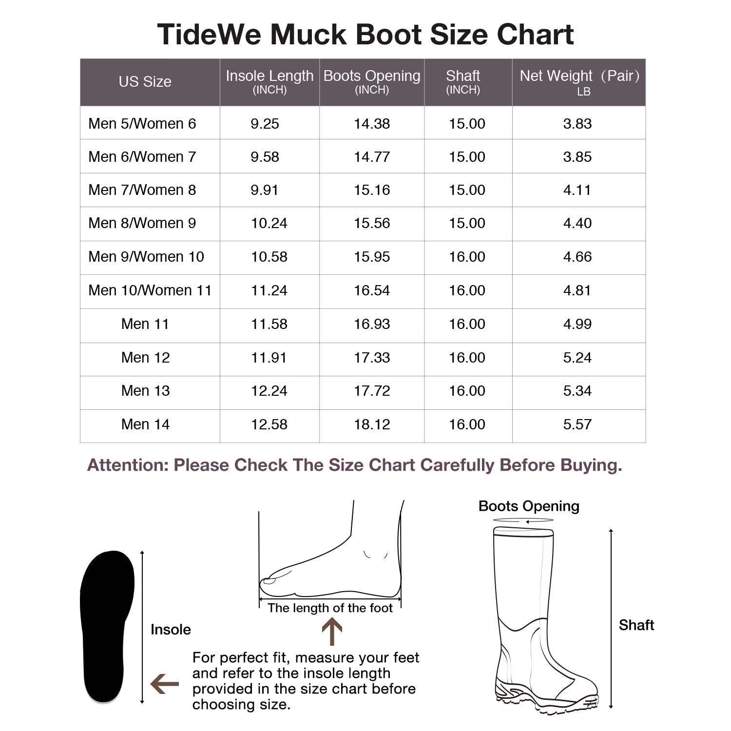 TideWe Rubber Neoprene Boots Men and Women Waterproof Durable 6mm Hunting Boots