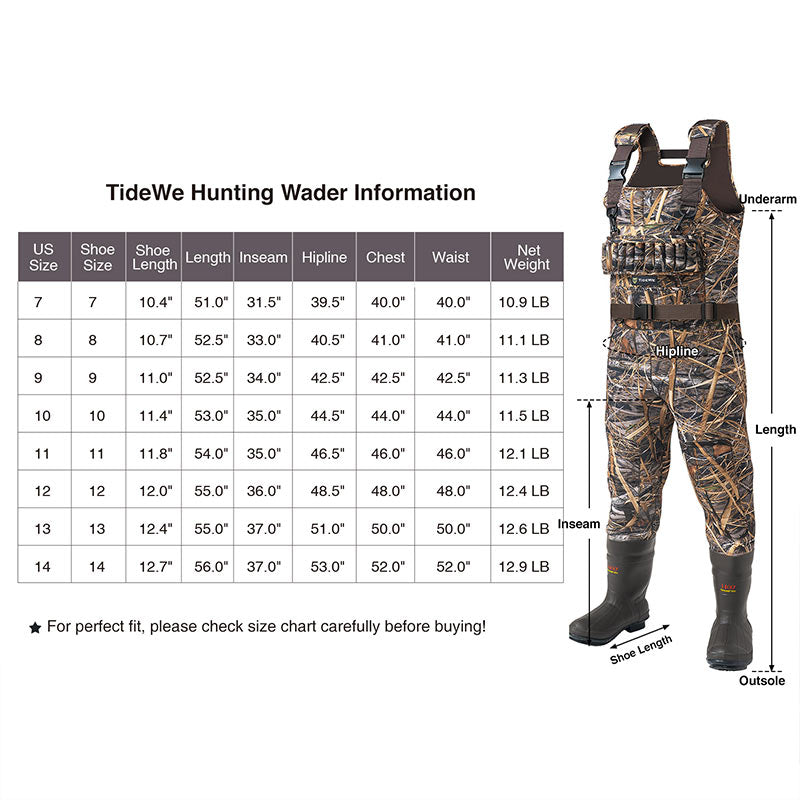 TideWe hunting wader size information