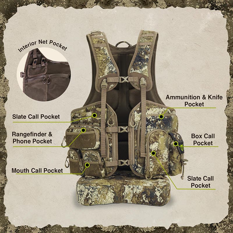 TideWe Turkey Hunting Vest With Seat Cushion and Game Pouch