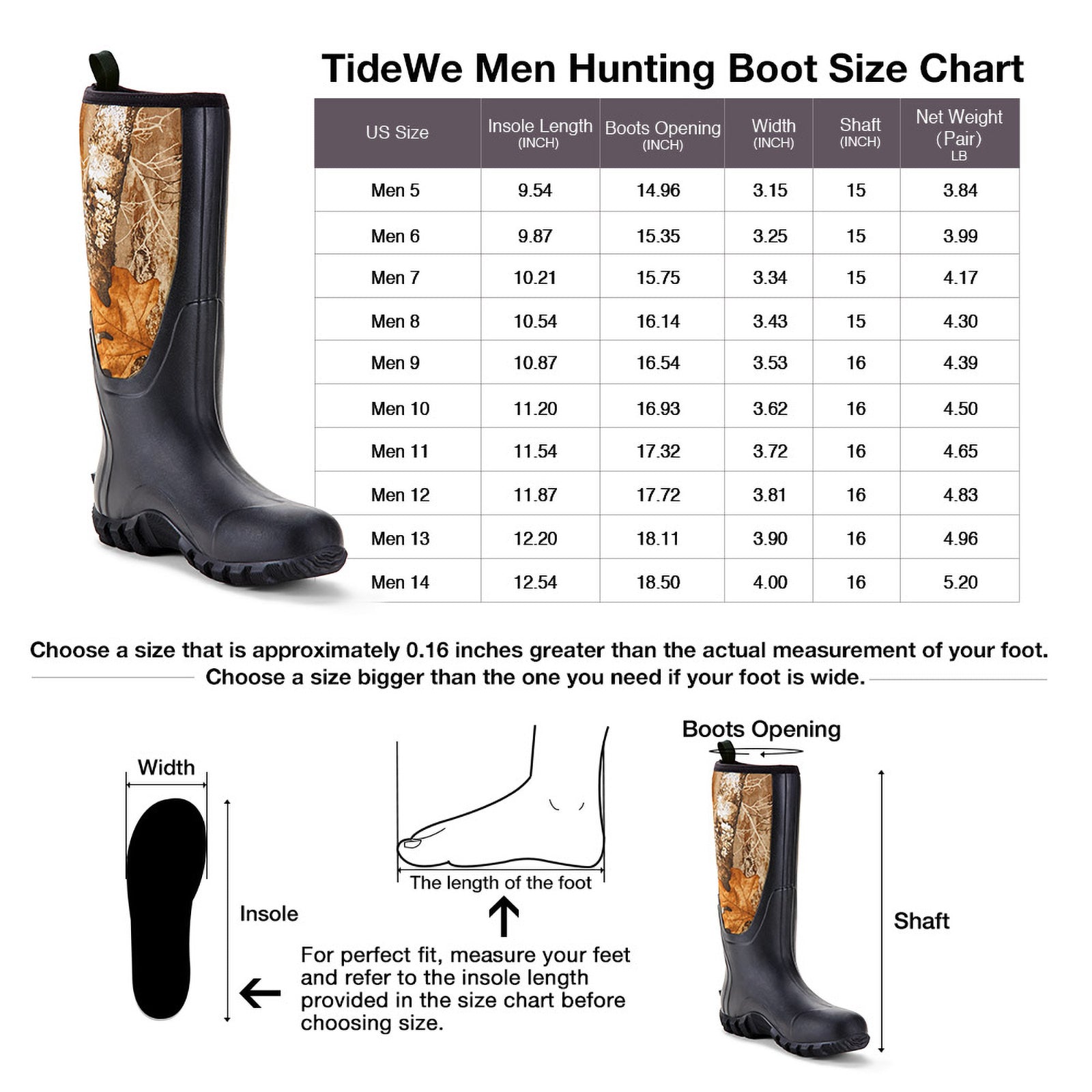 TideWe Rubber Hunting Boots for Men, Rain Boots with Steel Shank Neoprene