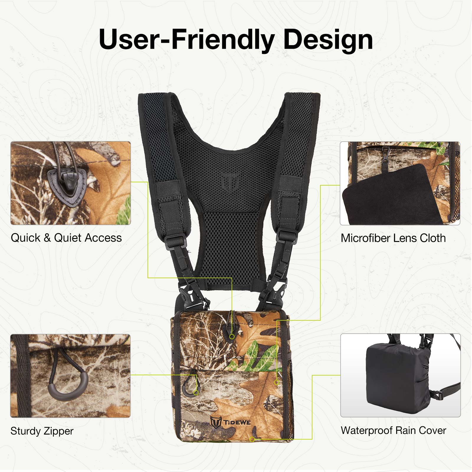 TideWe Bino Harness with Rangefinder Pouch & Rain Cover, Durable Lightweight Binocular Pack