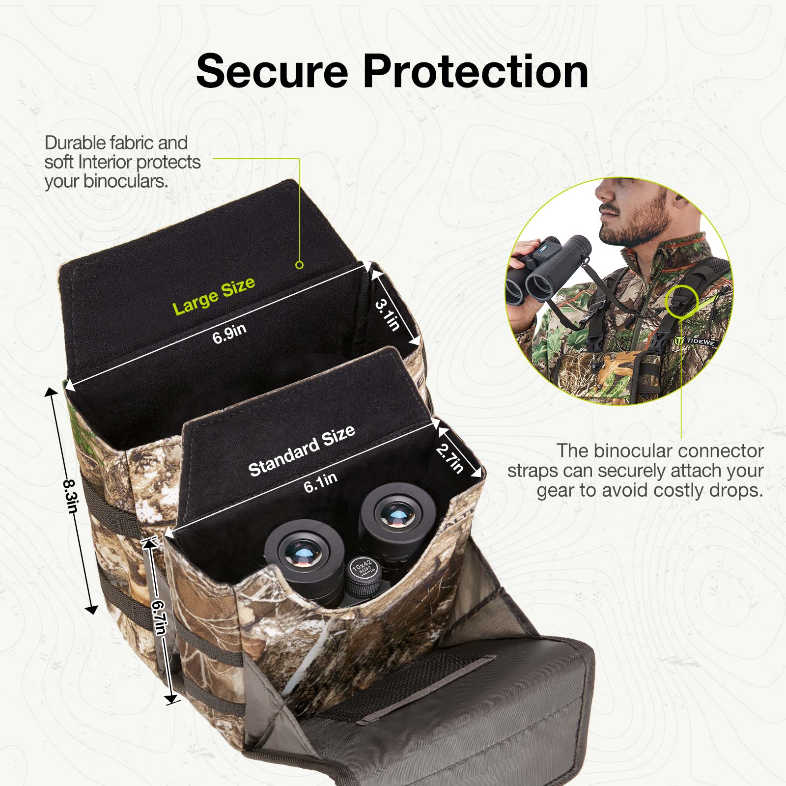 TideWe Bino Harness with Rangefinder Pouch & Rain Cover, Durable Lightweight Binocular Pack
