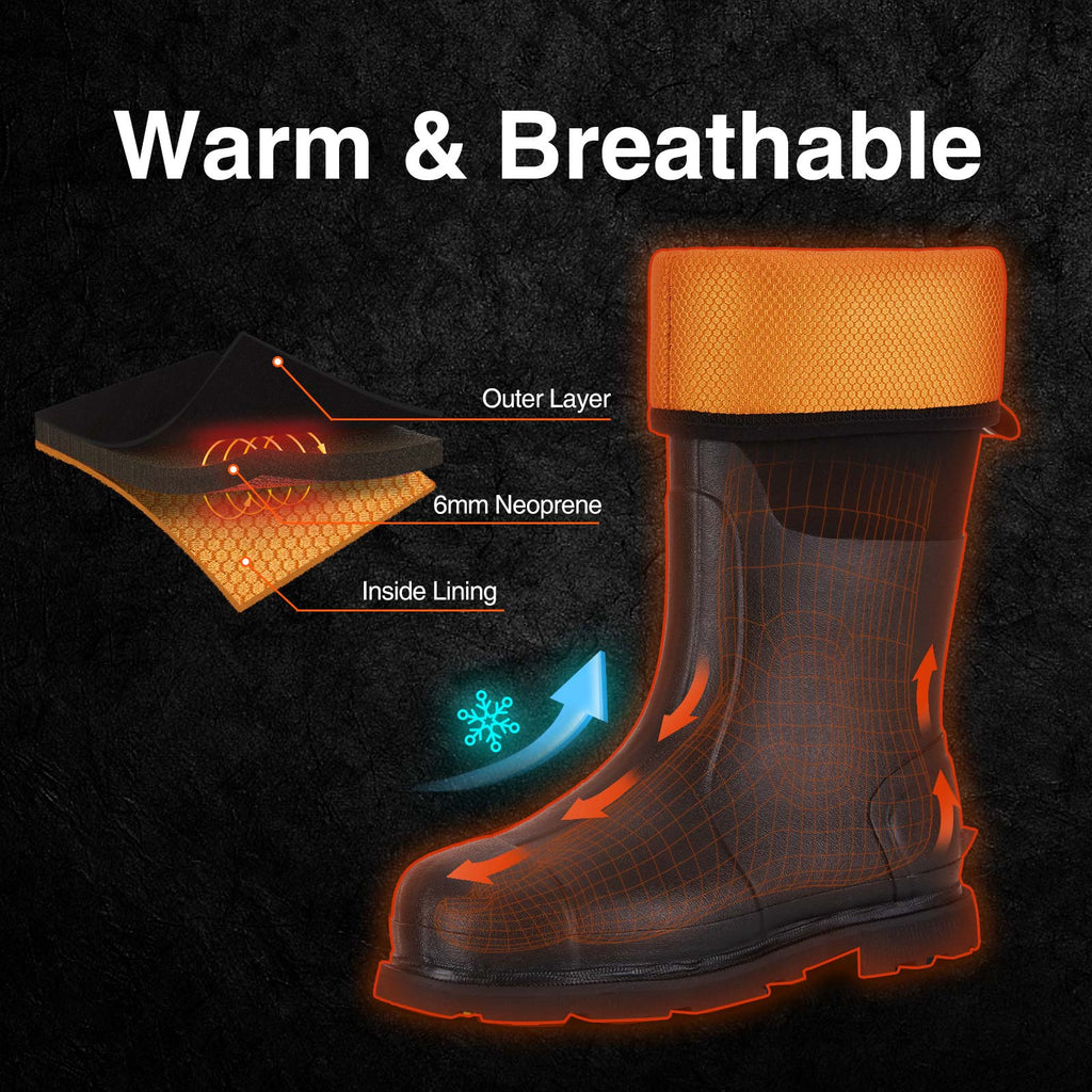 TIDEWE Rubber Work Boots for Men with Steel Shank, Waterproof Hunting Boots, Warm 6mm Neoprene Hunting Mud Boot Size 5-14