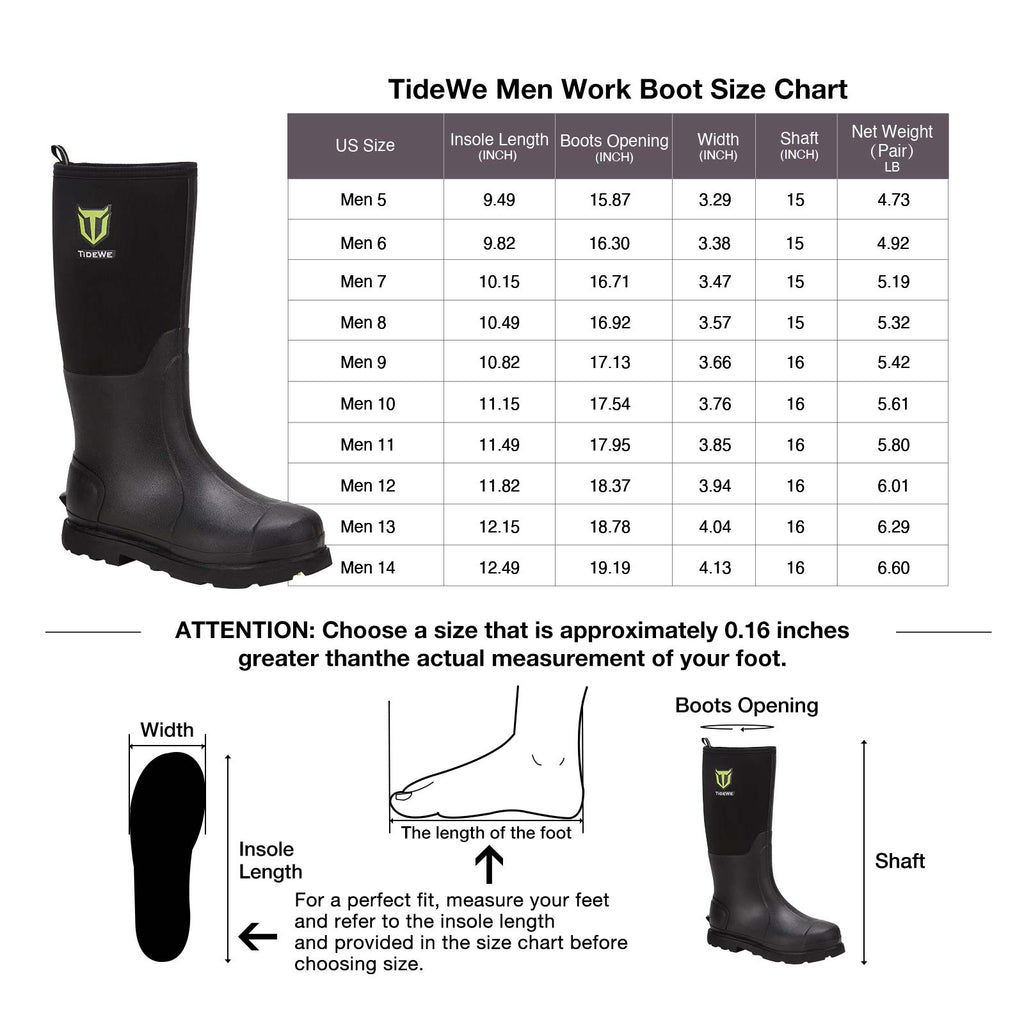 TIDEWE Rubber Work Boots for Men with Steel Shank, Waterproof Hunting Boots, Warm 6mm Neoprene Hunting Mud Boot Size 5-14