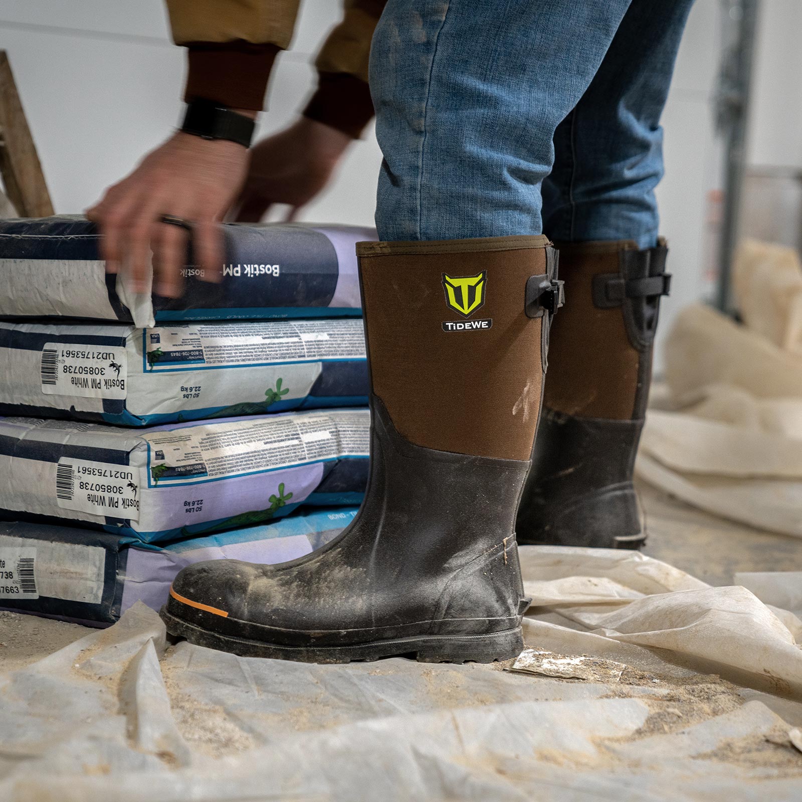 TideWe Rubber Work Boots for Men with Steel Toe & Shank, Waterproof Hunting Boots, Warm 6mm Neoprene Hunting Mud Boot Size 5-14